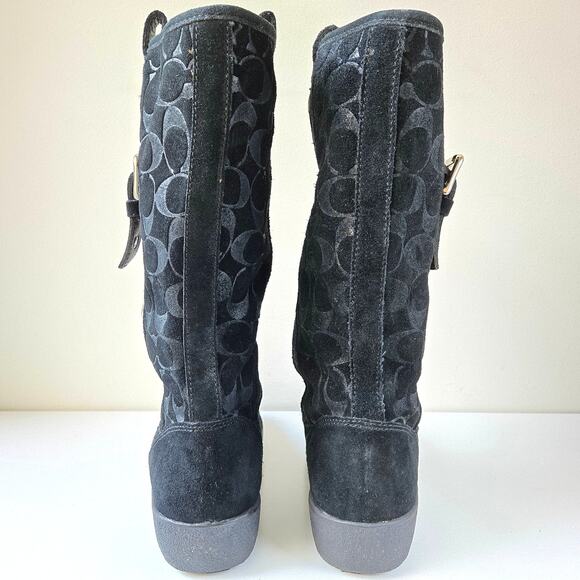 Coach Tullip Signature Print Suede Black Leather Fleece Winter Boots Womens 7 B - Picture 3 of 16